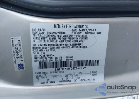 2004 Mercury Grand Marquis Gs from USA, damaged, VIN 2MEFM74W04X667159